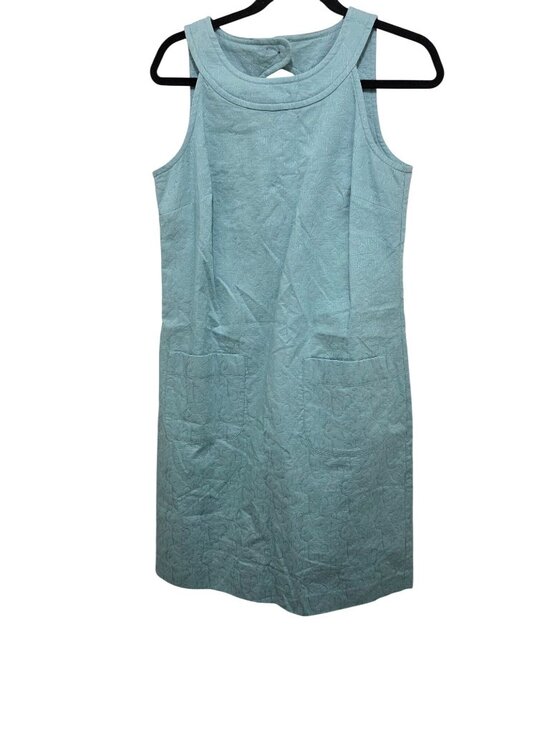 NWT Ann Taylor Sleeveless Aqua Blue Textured A-Line 90s Dress Pockets & Button B - Picture 1 of 7